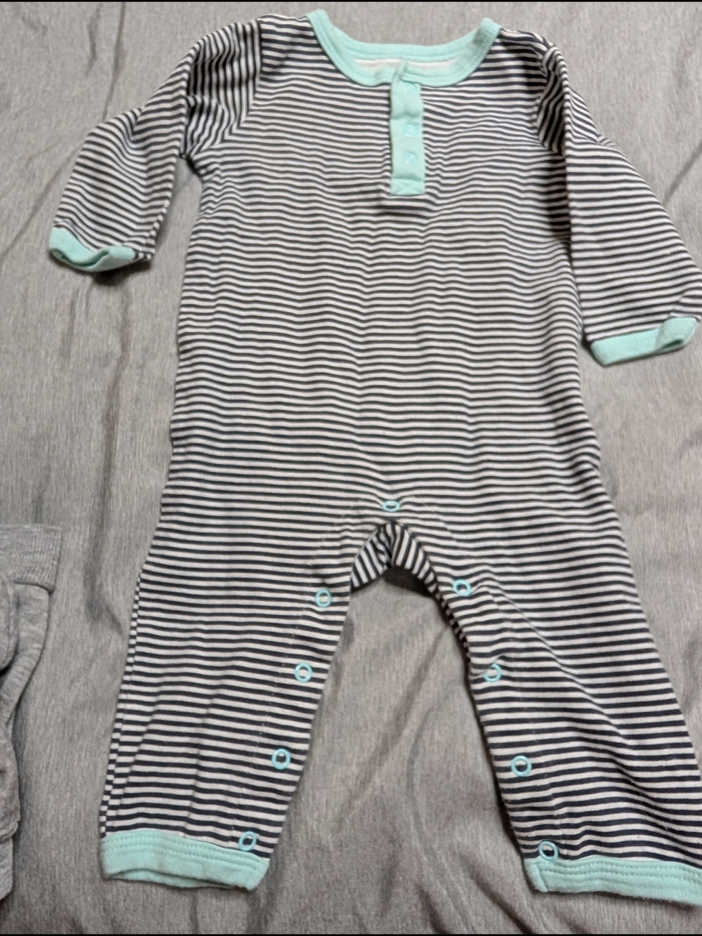 Striped Black & White Footed One-Piece with Mint Trim